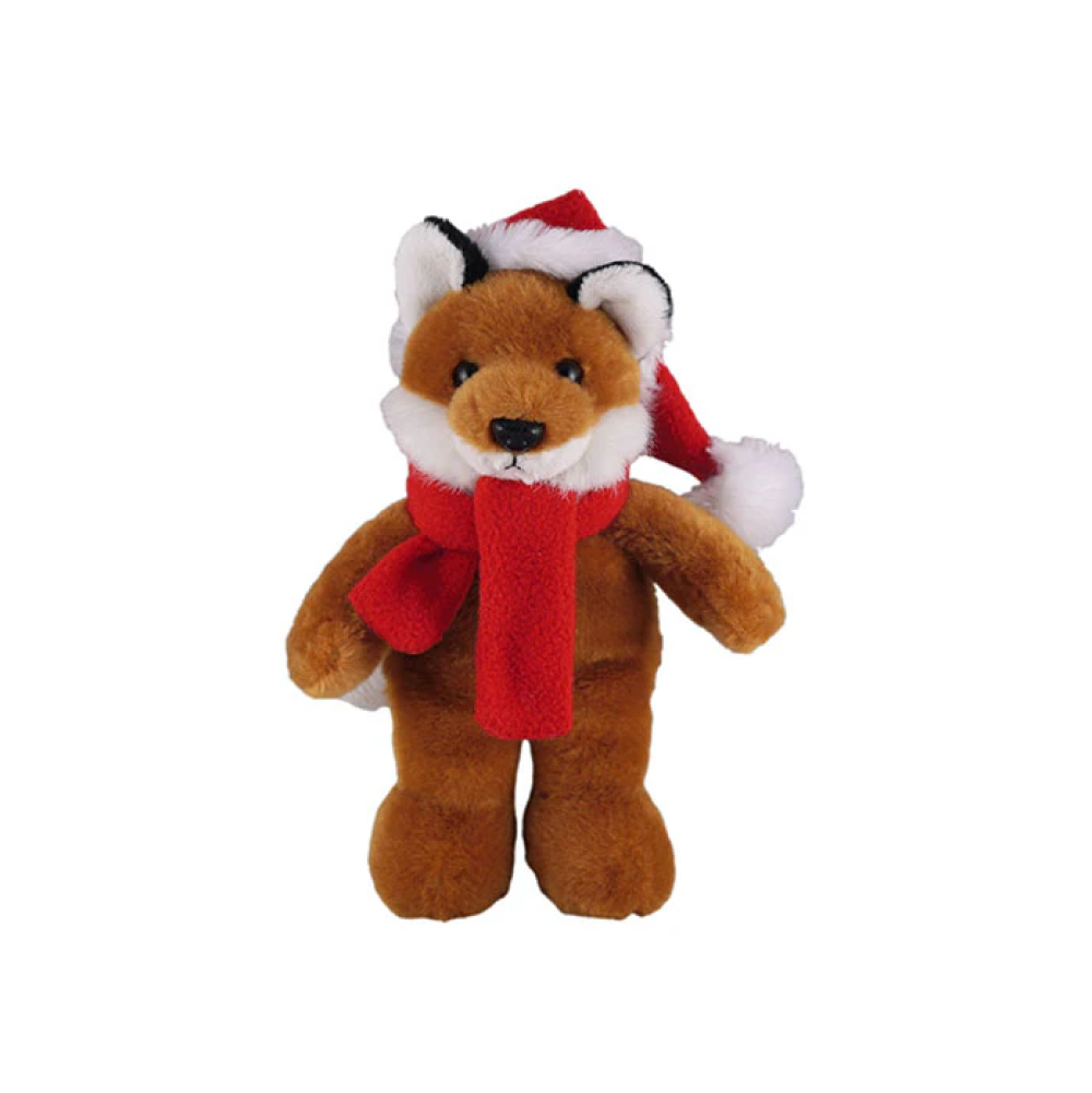 8" Standing Customizable Red Scarf Fox, Featuring Soft Fur and Scarf Design by Plushland.