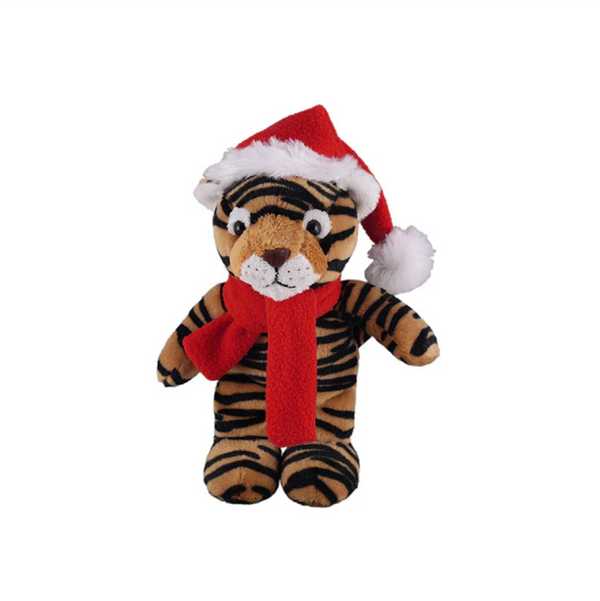 8" Standing Customizable Red Scarf Tiger, Featuring Soft Fur and a Personalized Red Scarf Design by Plushland.