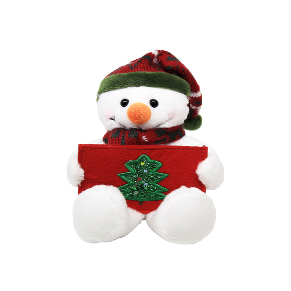 9" Sitting Gift Card Holder Snowman Plush Toy, A Cute Penguin Wearing Festive Accessories by Plushland.