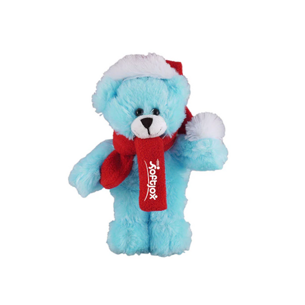 12" Standing Blue Bear with Custom Scarf, Soft Fur and Personalized Design by Plushland.