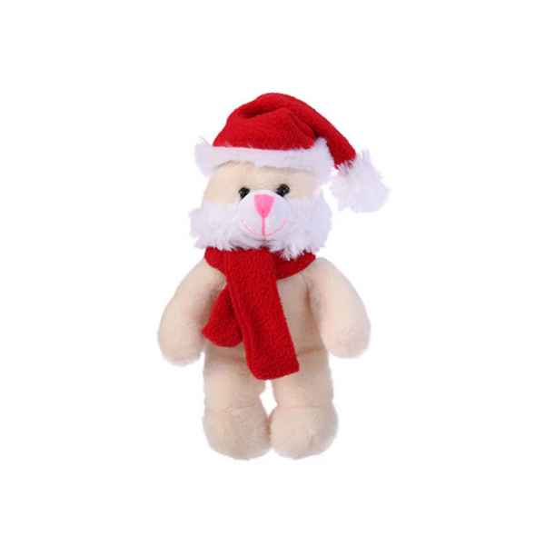 8" Standing Bunny with Red Hat and Scarf, Featuring Soft Fur and a Cute Winter Design by Plushland.