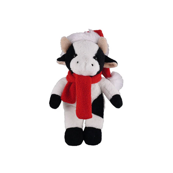 12" Standing Xmas With Red Scarf Cow, Featuring Soft Fur and a Festive Christmas Design by Plushland.