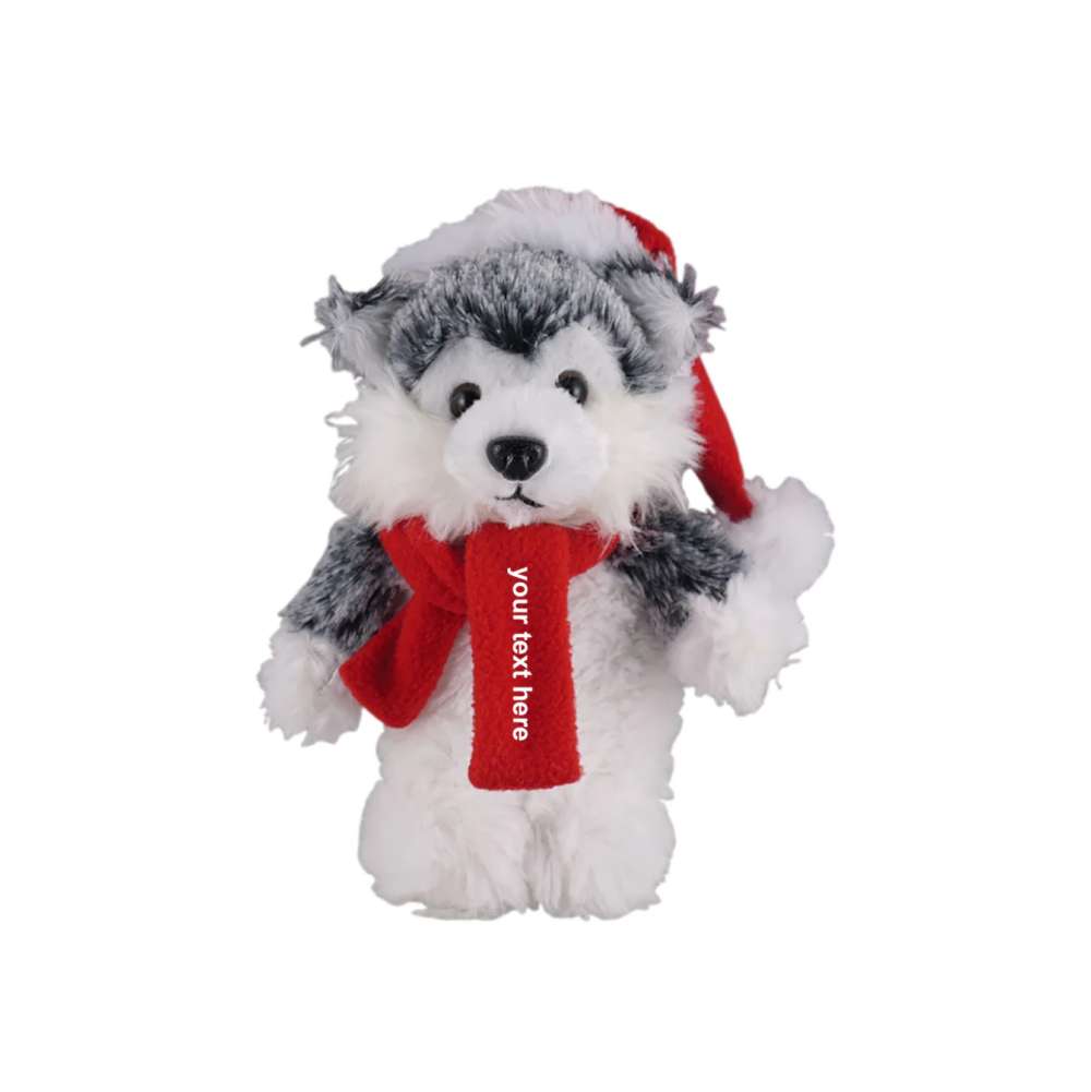 12" Standing Personalizable Scarf Husky, Soft Fur & Customizable Scarf Design by Plushland.