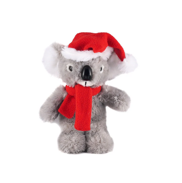 12" Standing Xmas Scarf Koala, Featuring Soft Fur and a Festive Scarf Design by Plushland.