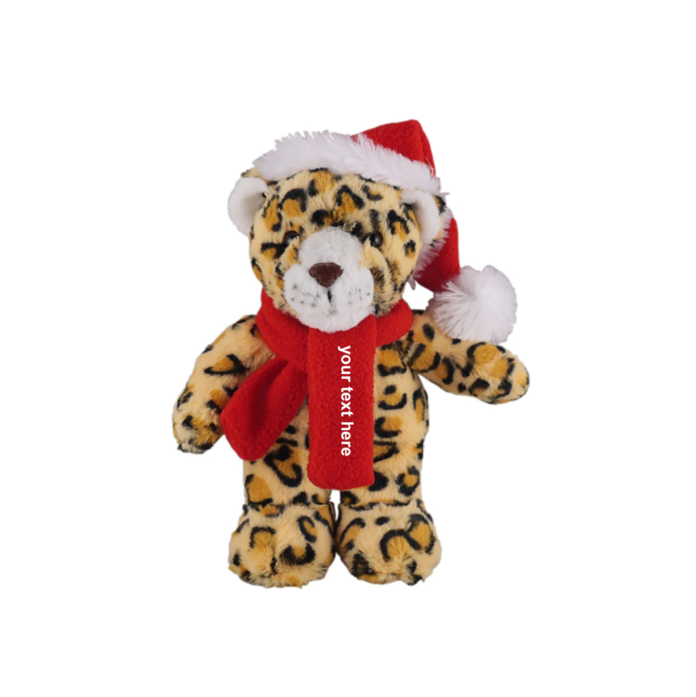 12" Standing Personalizable Scarf Leopard, Soft Fur & Customizable Scarf Design by Plushland.