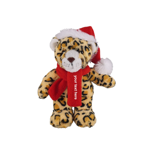 12" Standing Personalizable Scarf Leopard, Soft Fur & Customizable Scarf Design by Plushland.