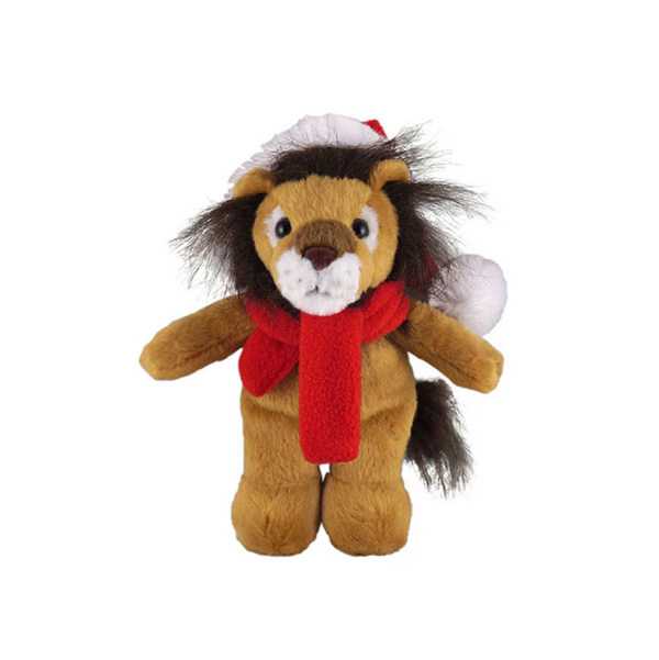 12" Standing Customizable Red Scarf Lion, Featuring Soft Fur and a Personalized Scarf Design by Plushland.