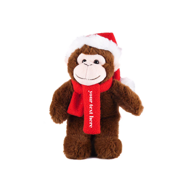 12" Standing Customizable Scarf Monkey, Featuring Soft Fur and a Personalized Scarf Design by Plushland.