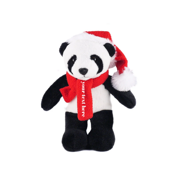 12" Standing Customizable Scarf Panda, Featuring Soft Fur and a Personalized Scarf Design by Plushland.