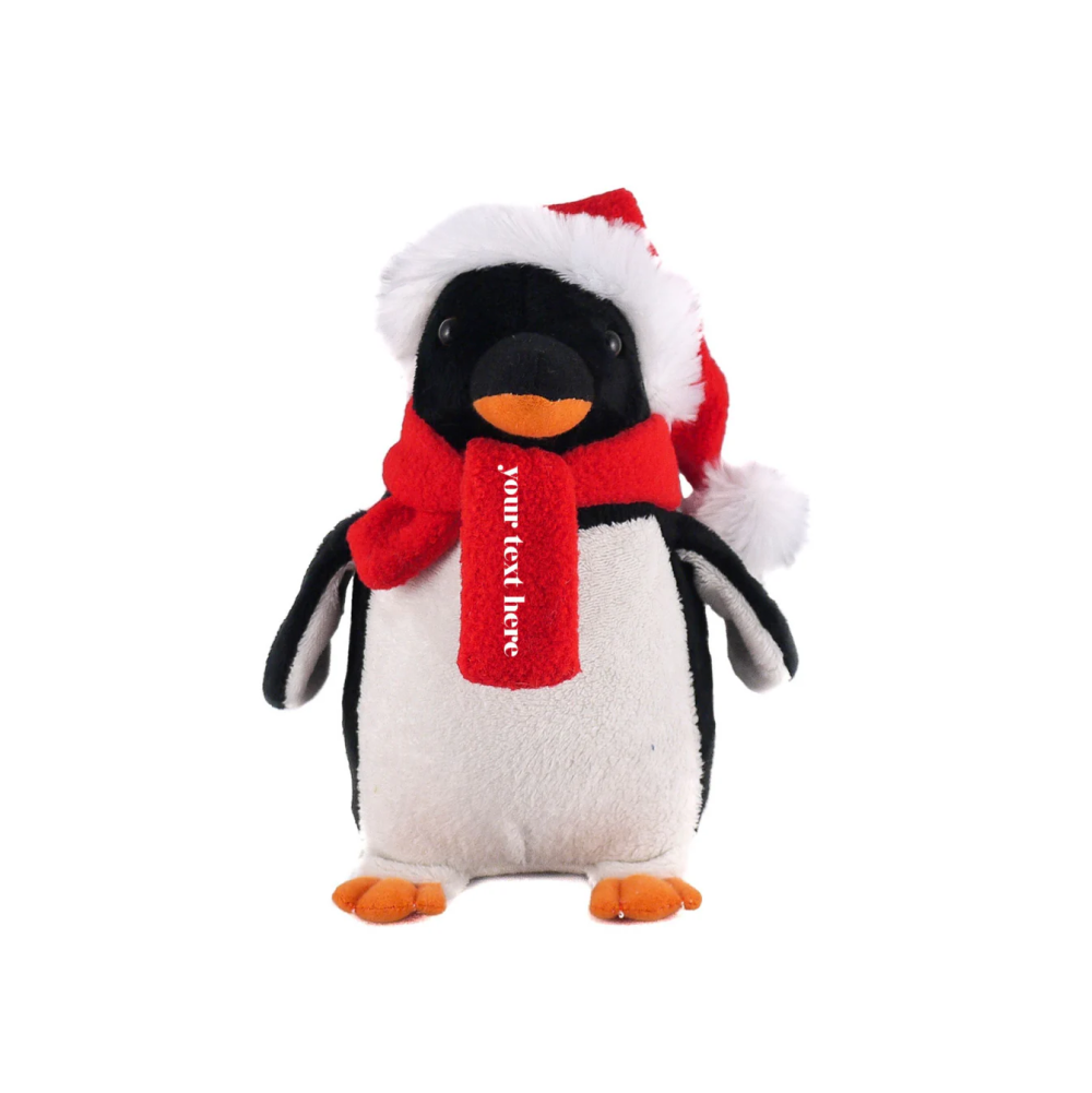 12" Standing Customizable Scarf Penguin, Featuring Soft Fur and a Personalized Scarf Design by Plushland.