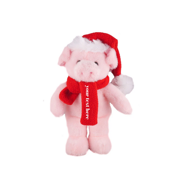 12" Standing Customizable Scarf Pig, Featuring Soft Fur and a Personalized Scarf Design by Plushland.