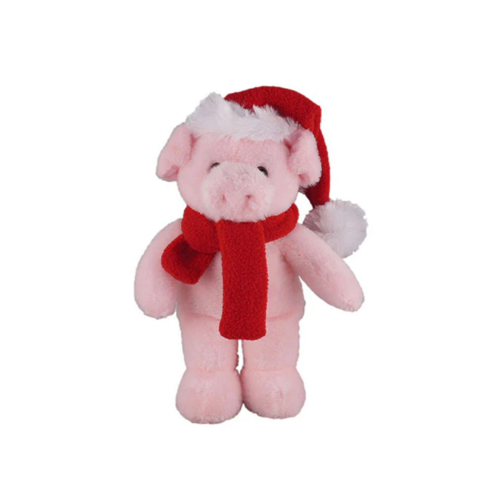 12" Standing Customizable Scarf Pig, Featuring Soft Fur and a Personalized Red Scarf Design by Plushland.