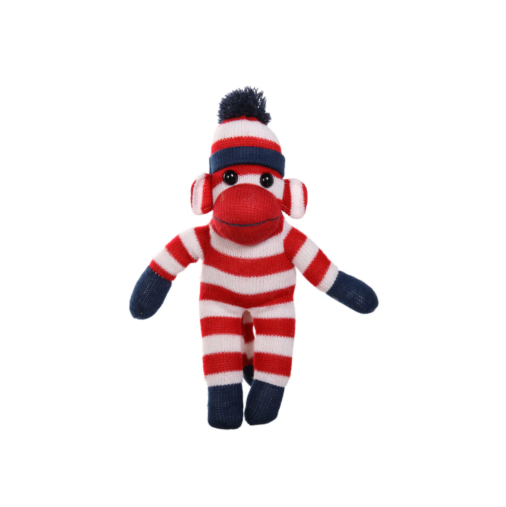 16" Standing Red Sock Monkey in Multicolor, Featuring Soft Fur and a Fun Design by Plushland.