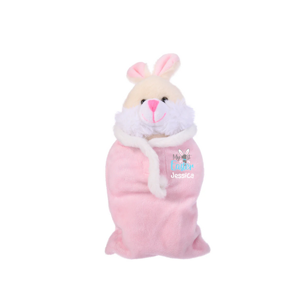 12" Pink Easter Bunny Sleep Bag, Featuring Soft Plush Material and Adorable Details by Plushland.






