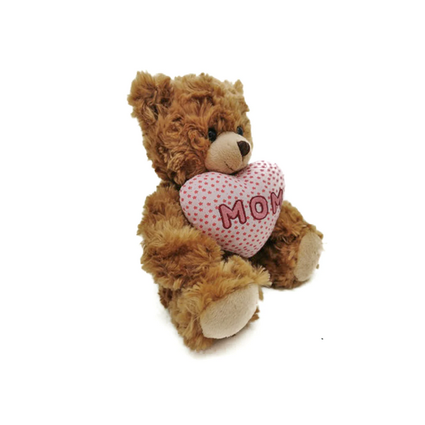 9" Sitting Right Side Mocha Bear with Mom Floral Heart, Featuring Soft and a Beautiful Floral Heart Design by Plushland.