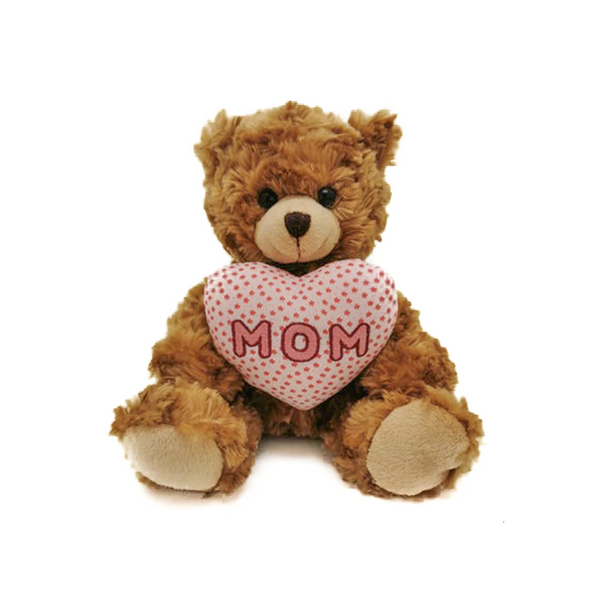 9" Sitting Mocha Bear with Mom Floral Heart, Featuring Soft and a Beautiful Floral Heart Design by Plushland.