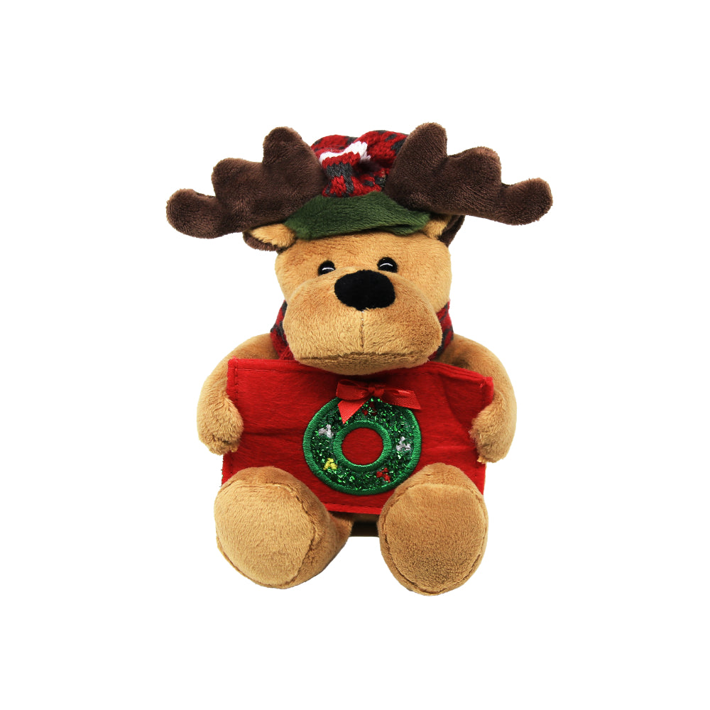 9" Sitting Gift Card Holder Reindeer Plush Toy, A Cute Penguin Wearing Festive Accessories by Plushland.