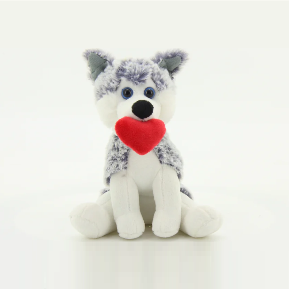 8" Sitting Valentine Pawpals Husky Dog, Featuring Soft Fur and an Adorable Valentine's Design by Plushland.