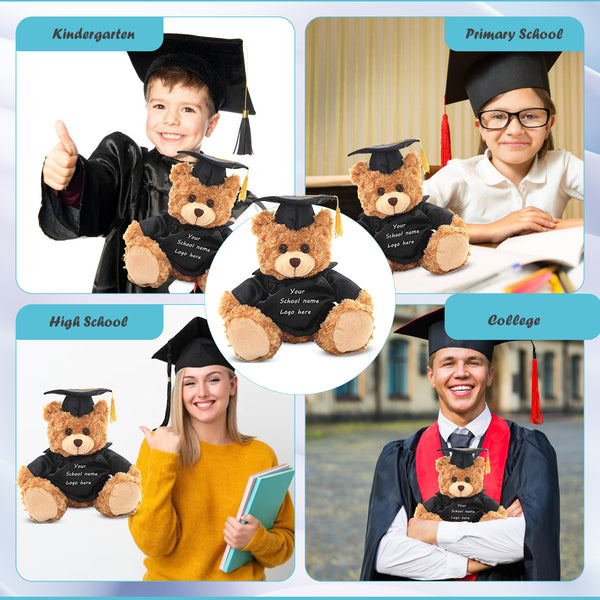 12" Mocha Graduation Teddy Bear with Black Gown and Cap