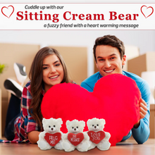 Sitting Valentine Mocha Bear Cream, Soft Fur, Holding a Heart with Couple Holding Heart by Plushland.