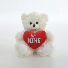 Sitting Valentine Mocha Bear Cream, Soft Fur, Holding a 'Be Mine' Heart, Perfect for Gifts by Plushland.