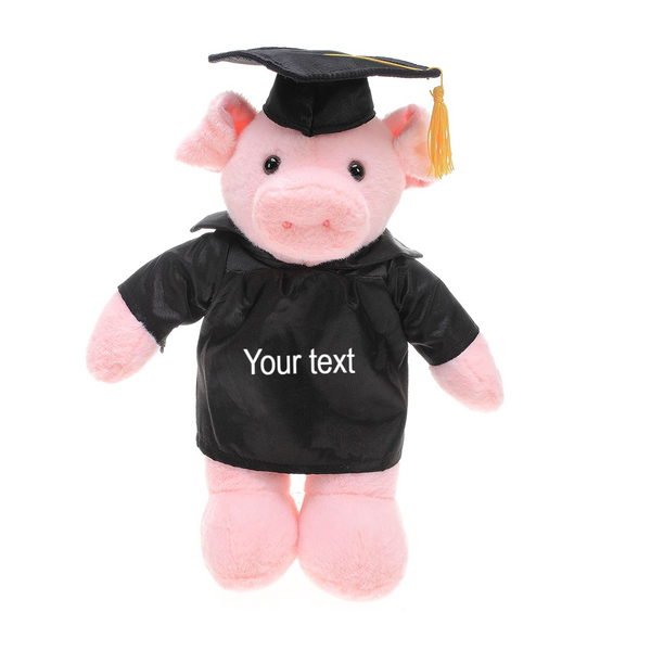 8'' Graduation Pig Plush Stuffed Animal Toys with Cap and Personalized Gown