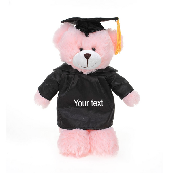 12'' Graduation Pink Bear Plush Stuffed Animal Toys with Cap and Personalized Gown 12''