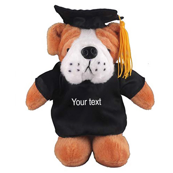 8" Graduation Bulldog Plush Stuffed Animal Toys with Cap and Personalized Gown