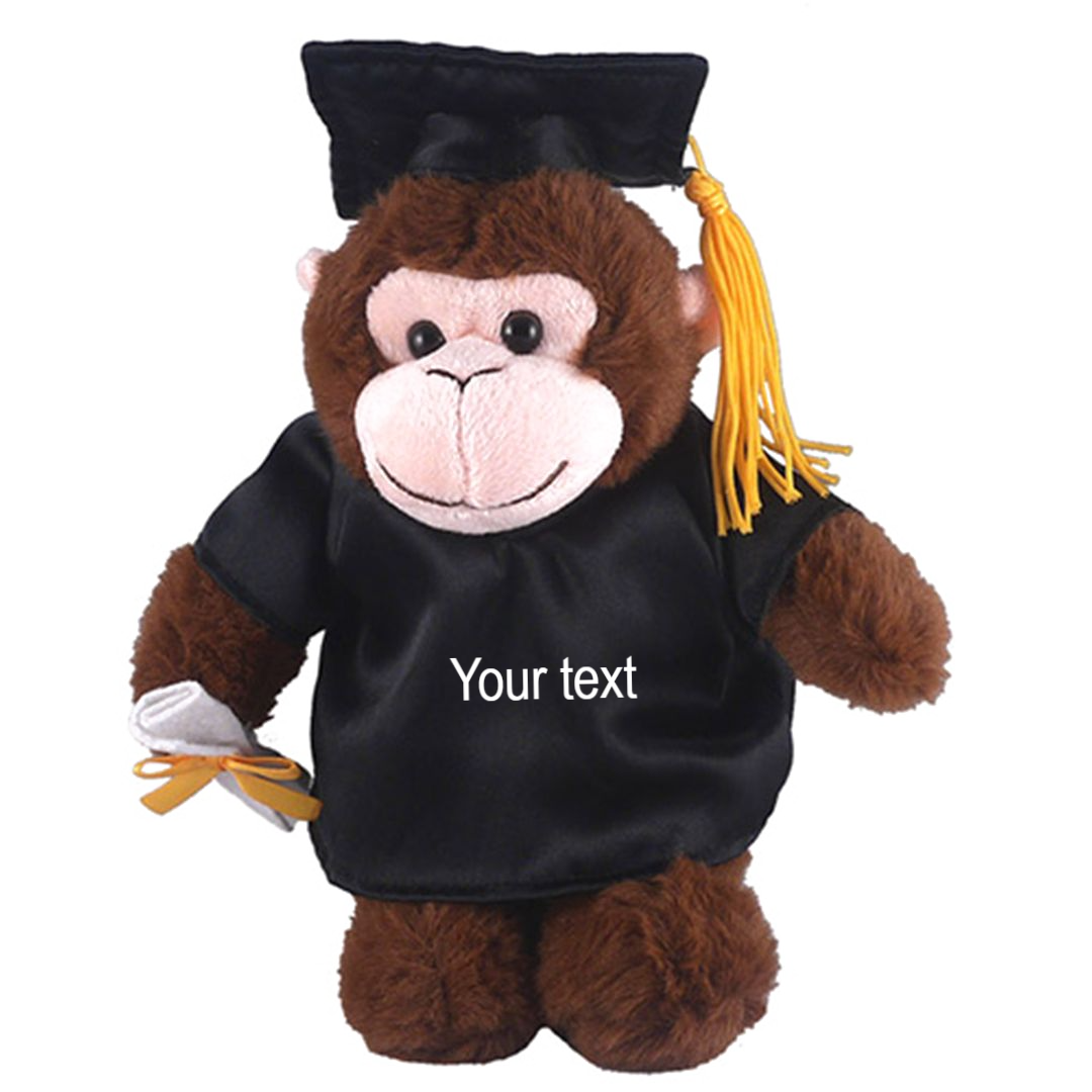 12" Graduation Monkey Plush Stuffed Animal Toys with Cap and Personalized Gown - 0