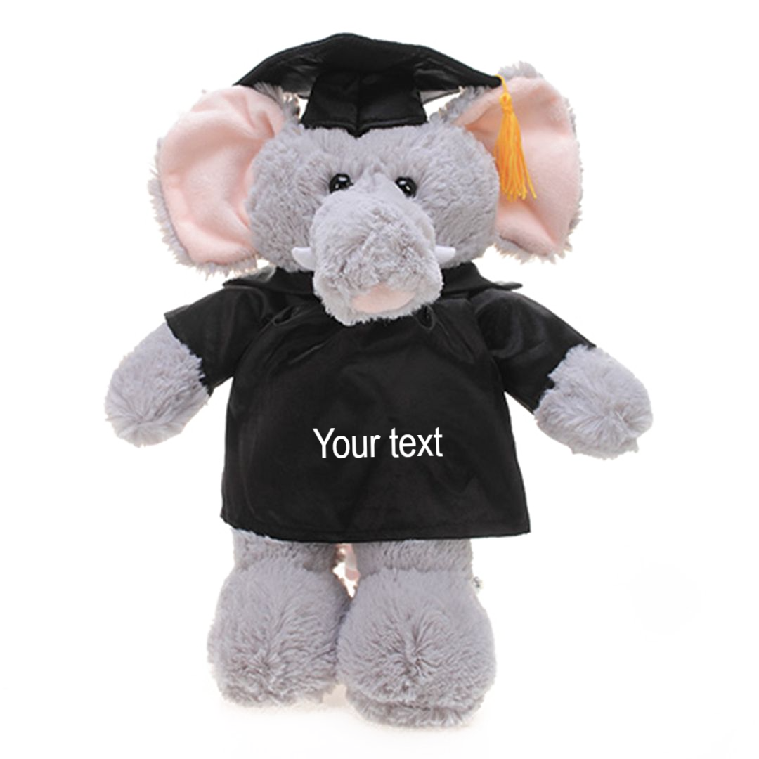 12" Graduation Elephant Plush Stuffed Animal Toys with Cap and Personalized Gown - 0