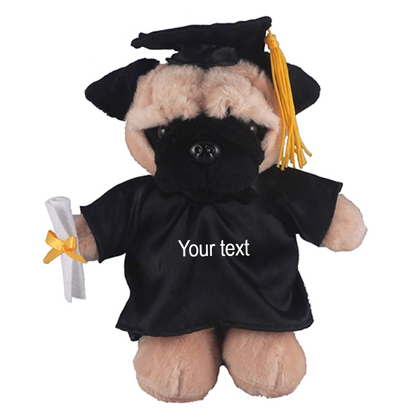 12" Graduation Pug Plush Stuffed Animal Toys with Cap and Personalized Gown