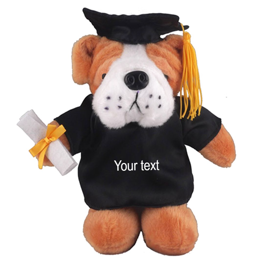 12" Graduation Bulldog Plush Stuffed Animal Toys with Cap and Personalized Gown - 0