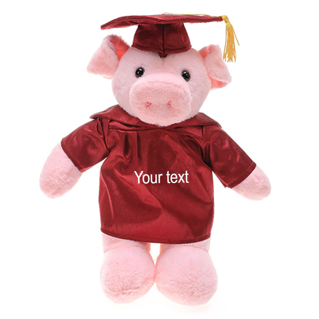 12" Graduation Pig Plush Stuffed Animal Toys with Cap and Personalized Gown - 0