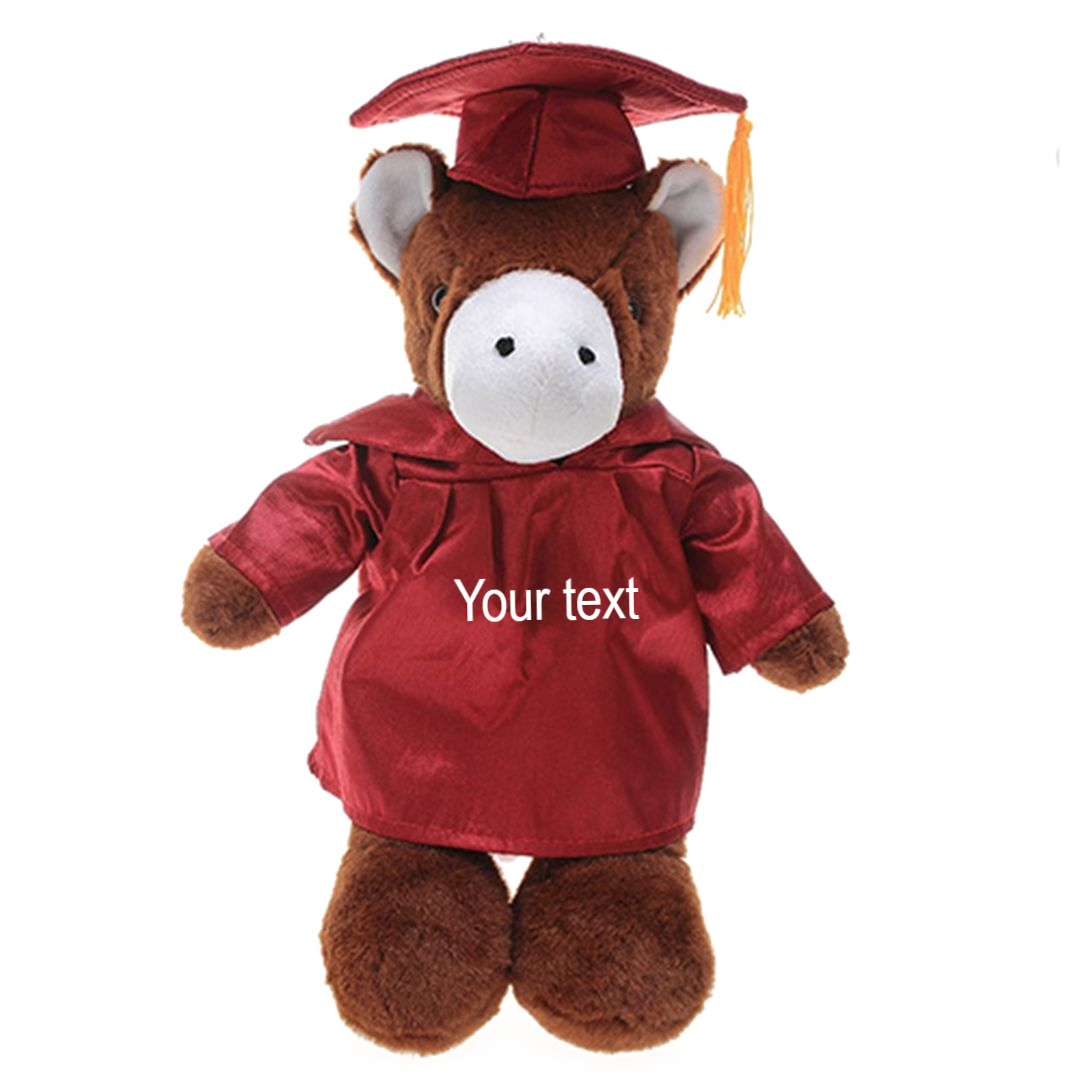 12" Graduation Horse Plush Stuffed Animal Toys with Cap and Personalized Gown - 0