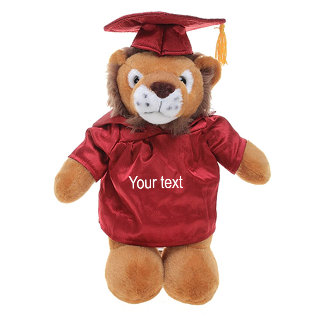 12" Graduation Lion Plush Stuffed Animal Toys with Cap and Personalized Gown - 0