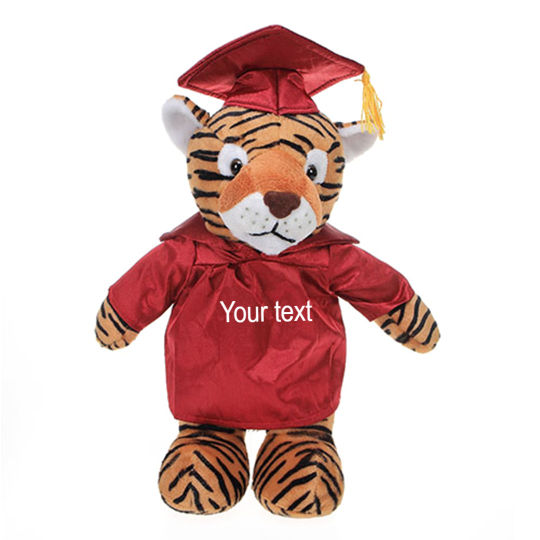 12" Graduation Tiger Plush Stuffed Animal Toys with Cap and Personalized Gown - 0