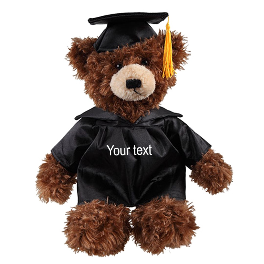 12" Graduation Chocolate Brandon Bear Plush Stuffed Animal Toys with Cap and Personalized Gown - 0