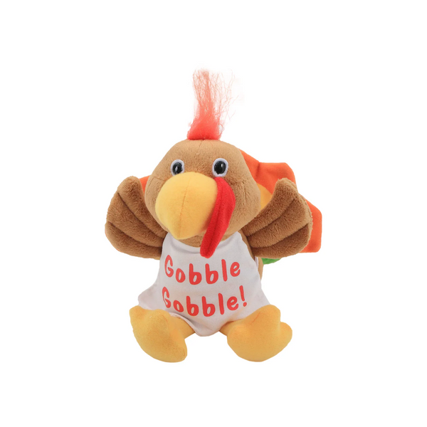 8" Sitting Thanksgiving Turkey plush toy, perfect for holiday decorations by Plushland.