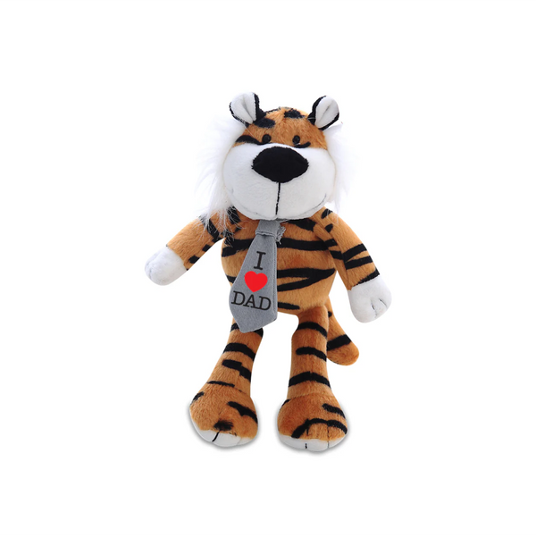 8" Standing Father’s Day Tiger with Tie, Featuring Soft Fur and a Stylish Tie by Plushland.