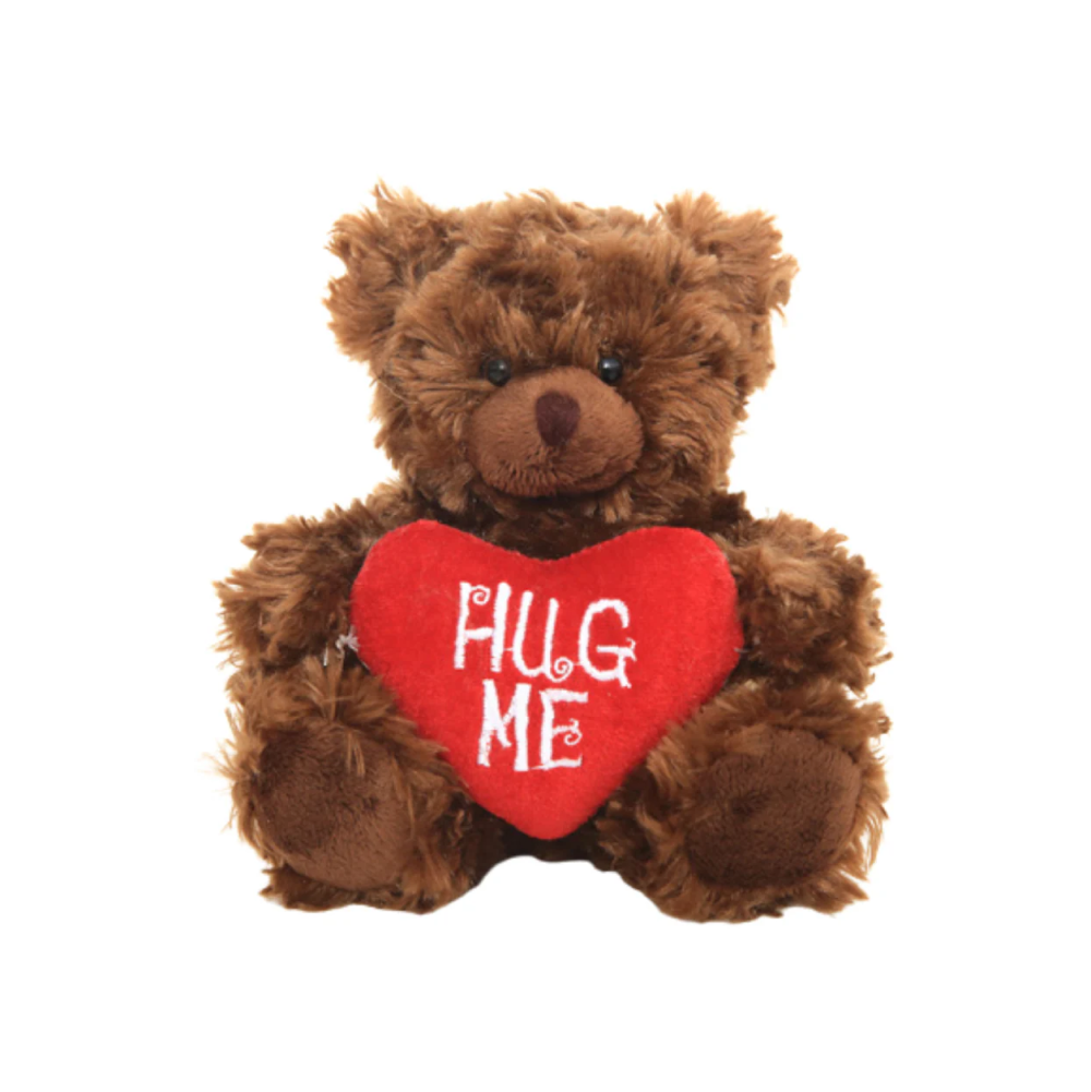 Sitting Valentine Mocha Bear Chocolate, Soft Fur, Holding a 'Hug Me' Heart, Perfect for Gifts by Plushland.