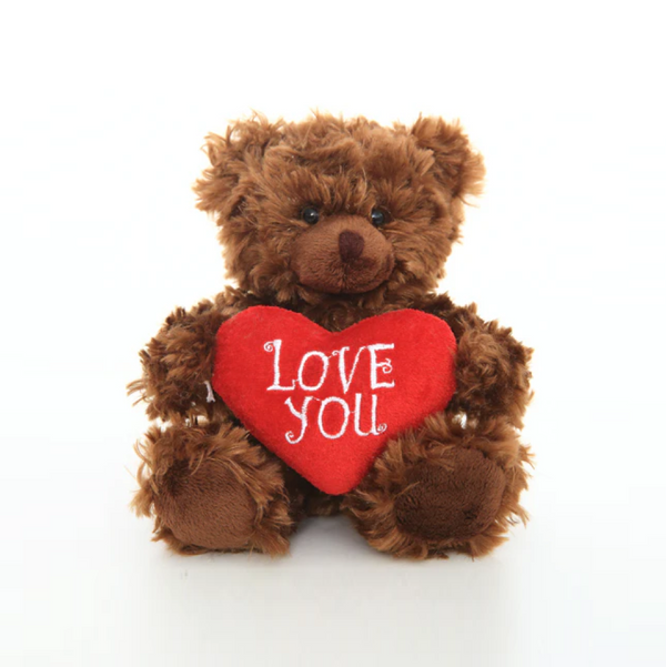 Sitting Valentine Mocha Bear Chocolate, Soft Fur, Holding a 'Love You' Heart, Perfect for Gifts by Plushland.