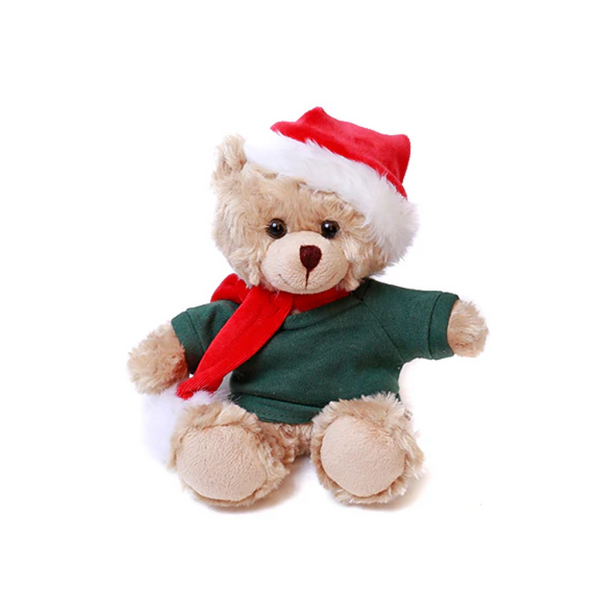 6" Sitting Custom Beige Bear with Green Tee, Featuring Soft Fur and a Personalized Design by Plushland.