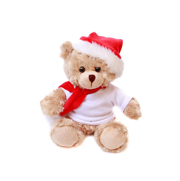 6" Sitting Custom Beige Bear with White Tee, Featuring Soft Fur and a Personalized Design by Plushland.