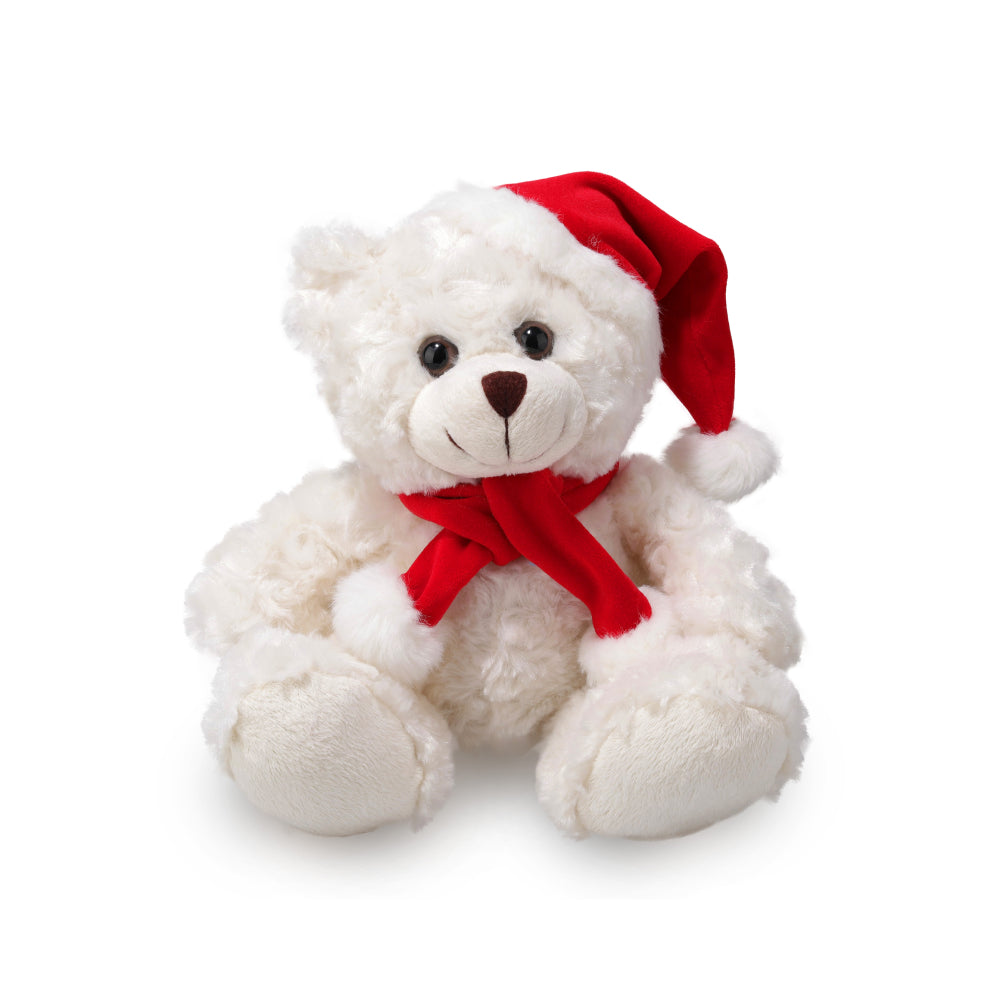 11" Sitting Xmas Cream Bear Plush Toy, Featuring a Festive Holiday Design by Plushland.