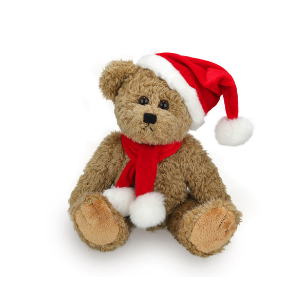 11" Sitting Xmas Oatmeal Bear, Featuring Soft Fur and a Festive Christmas Design with Hat & Scarf by Plushland.