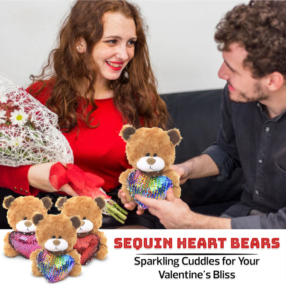 6" Brown Bear with Sequin Heart Valentine Bliss, Featuring Soft and a Sparkling Heart by Plushland.