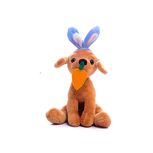 8" Sitting Easter Labrador Paw Pal, Featuring Soft Fur and a Cute Easter Outfit by Plushland.






