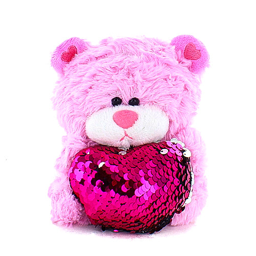 Pink Bears with Sequin Heart 6"