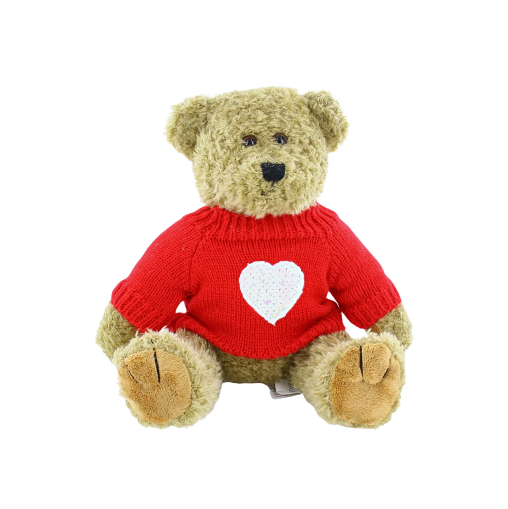 12" Standing Oatmeal Bear in Love Sweater, Soft Fur and Cute Love Design by Plushland.