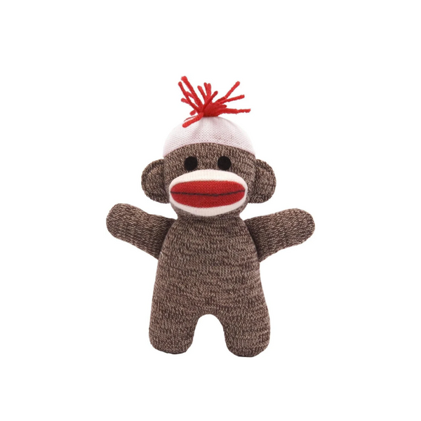 4" Standing Sock Monkey Ornament, Featuring a Festive Design and Classic Knitted Details by Plushland.